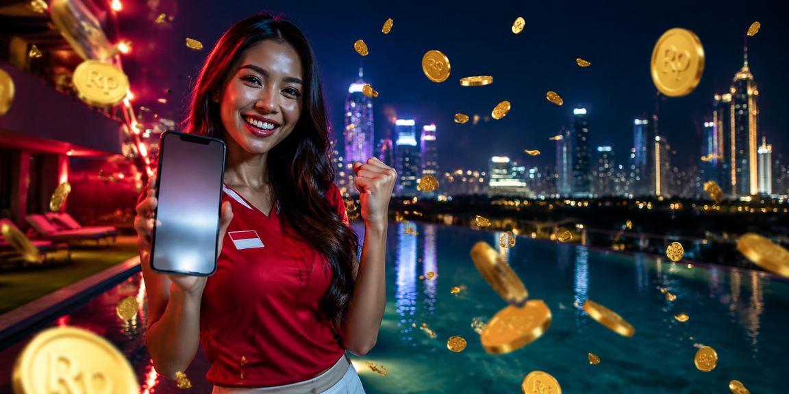 Tampilan aplikasi casino di layar ponsel dengan cahaya neon berwarna merah muda