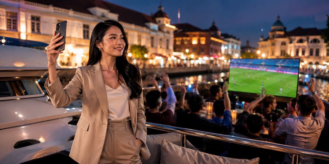 Pengguna memainkan kasino mobile di ponsel cerdas di kafe