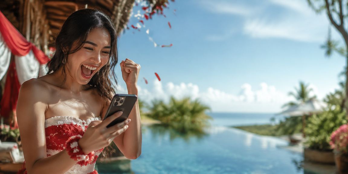 Orang menggunakan smartphone dengan tema permainan slot digital